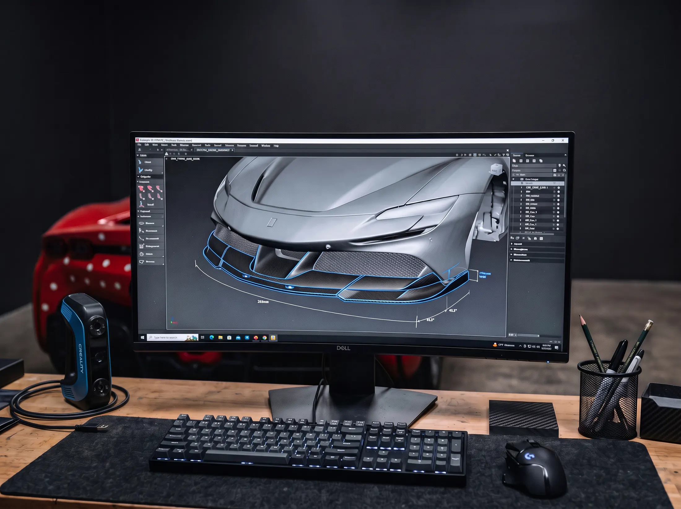 3D scanning and modelling at Kynetik Koncepts — a car's front end modelled on screen