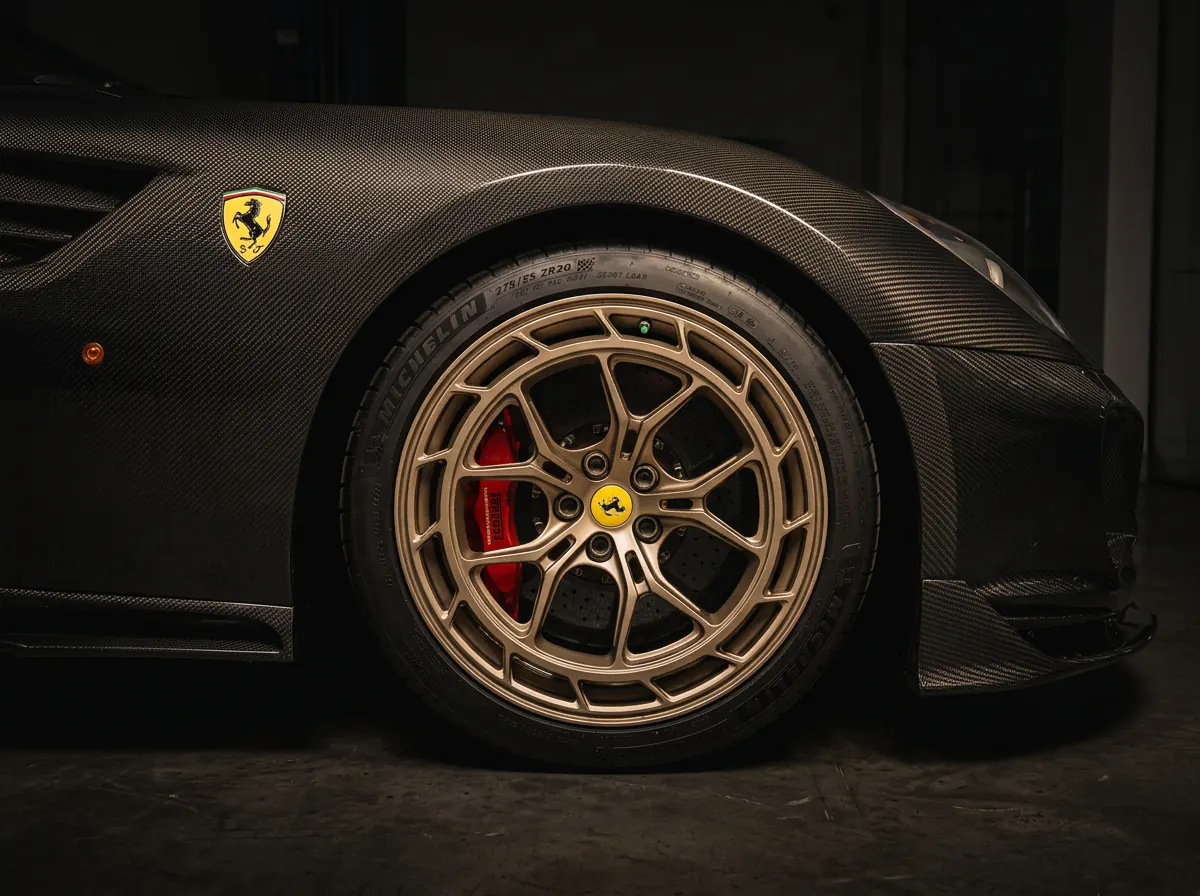 599 RF by Kynetik Koncepts — bronze forged wheel inside a carbon fibre wheel arch